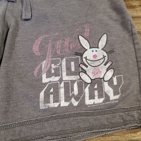 It's Happy Bunny Vintage Junior's Women's Large Shorts Just Go Away Gray Comfort - Picture 2 of 4